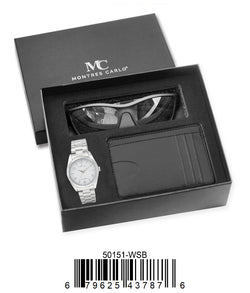 50151-WSB-Mens Watch, Card Clip, Polarized Sunglass in G-2028 Gift Box