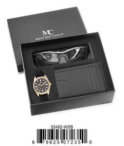 52492-WSB-Mens Watch, Card Clip, Polarized Sunglass in G-2028 Gift Box