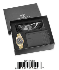 52664-WSB-Mens Watch, Card Clip, Polarized Sunglass in G-2028 Gift Box