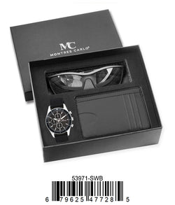 53971-WSB-Mens Watch, Card Clip, Polarized Sunglass in G-2028 Gift Box